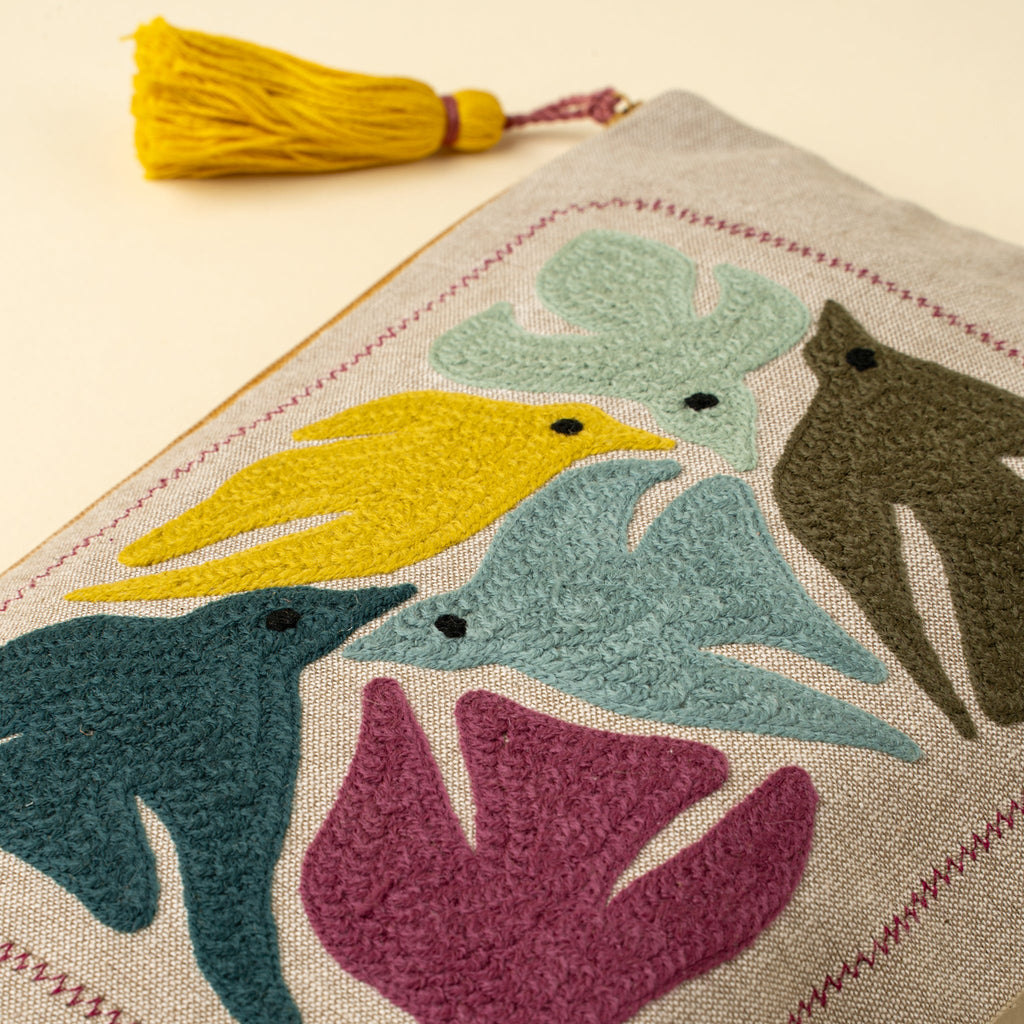 Birdsong Embroidered Pouch, Multi
