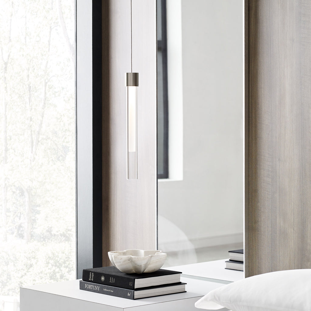 Mini Linger Pendant | Satin Nickel | Outer Glass | inner acrylic Monopoint Bulb(s) Included