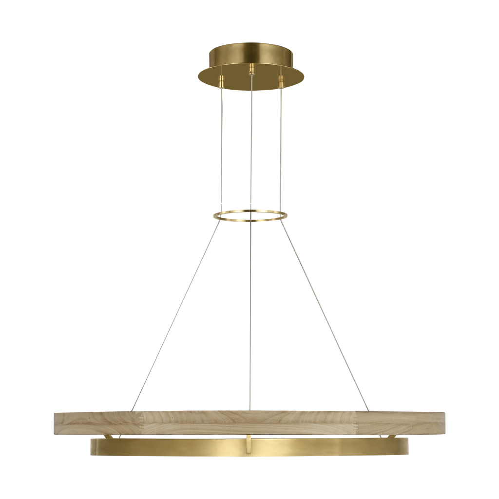 Grace 36 Chandelier hand rubbed antique brass/natural oak 3000K 90 CRI integrated led 90 cri 3000k 120v
