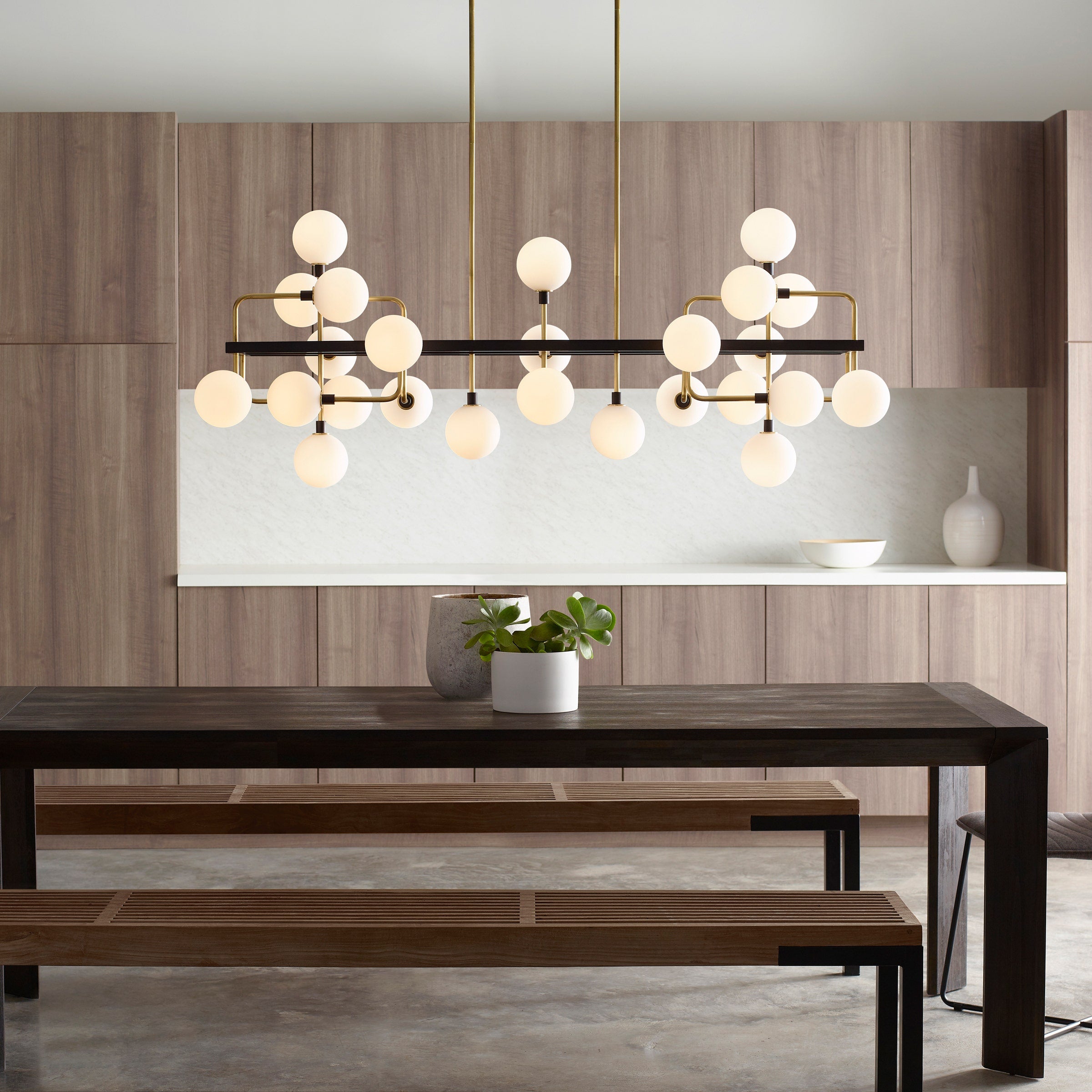 Viaggio Linear Chandelier | Opal/Brass Bulb Not Included