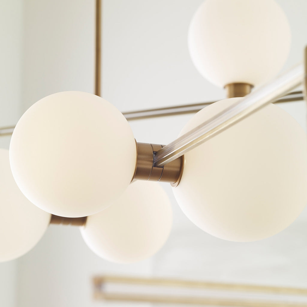 ModernRail Chandelier 2 Glass Orbs Aged Brass 3000K 90 CRI 24v surface canopy