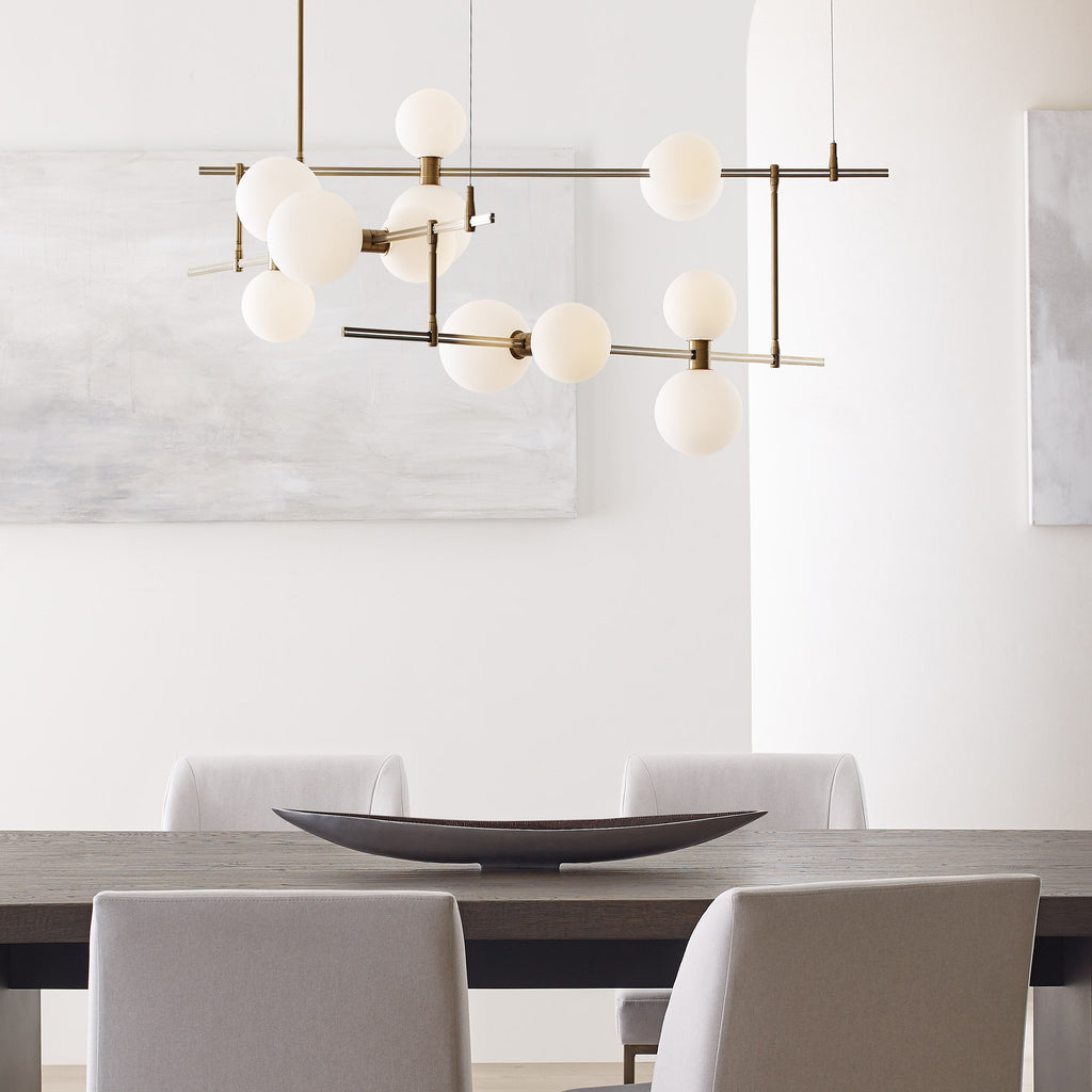 ModernRail Chandelier 2 Glass Orbs Aged Brass 3000K 90 CRI 24v surface canopy