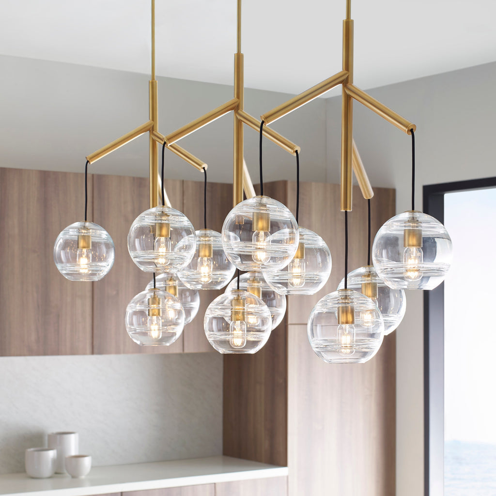 Sedona Triple Chandelier Triple Clear Aged Brass 2700K 90 CRI t14 led 90 cri 2700k 120v (t20/t24)
