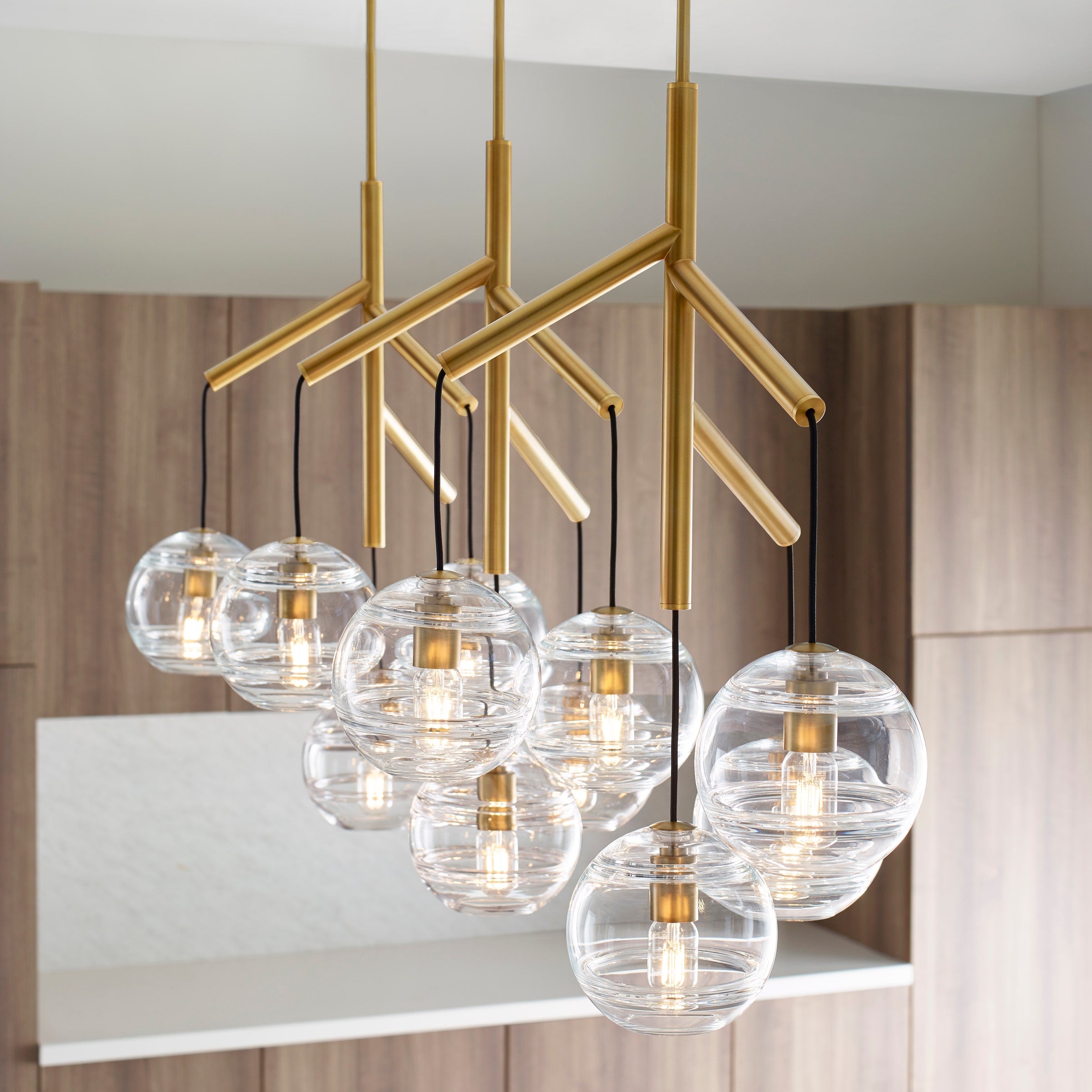 Sedona Triple Chandelier Triple Clear Aged Brass 2700K 90 CRI t14 led 90 cri 2700k 120v (t20/t24)