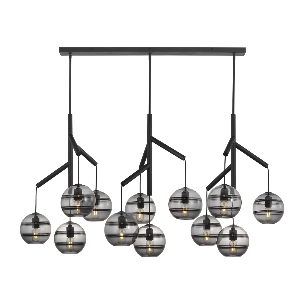Sedona Triple Chandelier Triple Transparent Smoke Nightshade Black T14 LED 2700K 90 CRI 120V