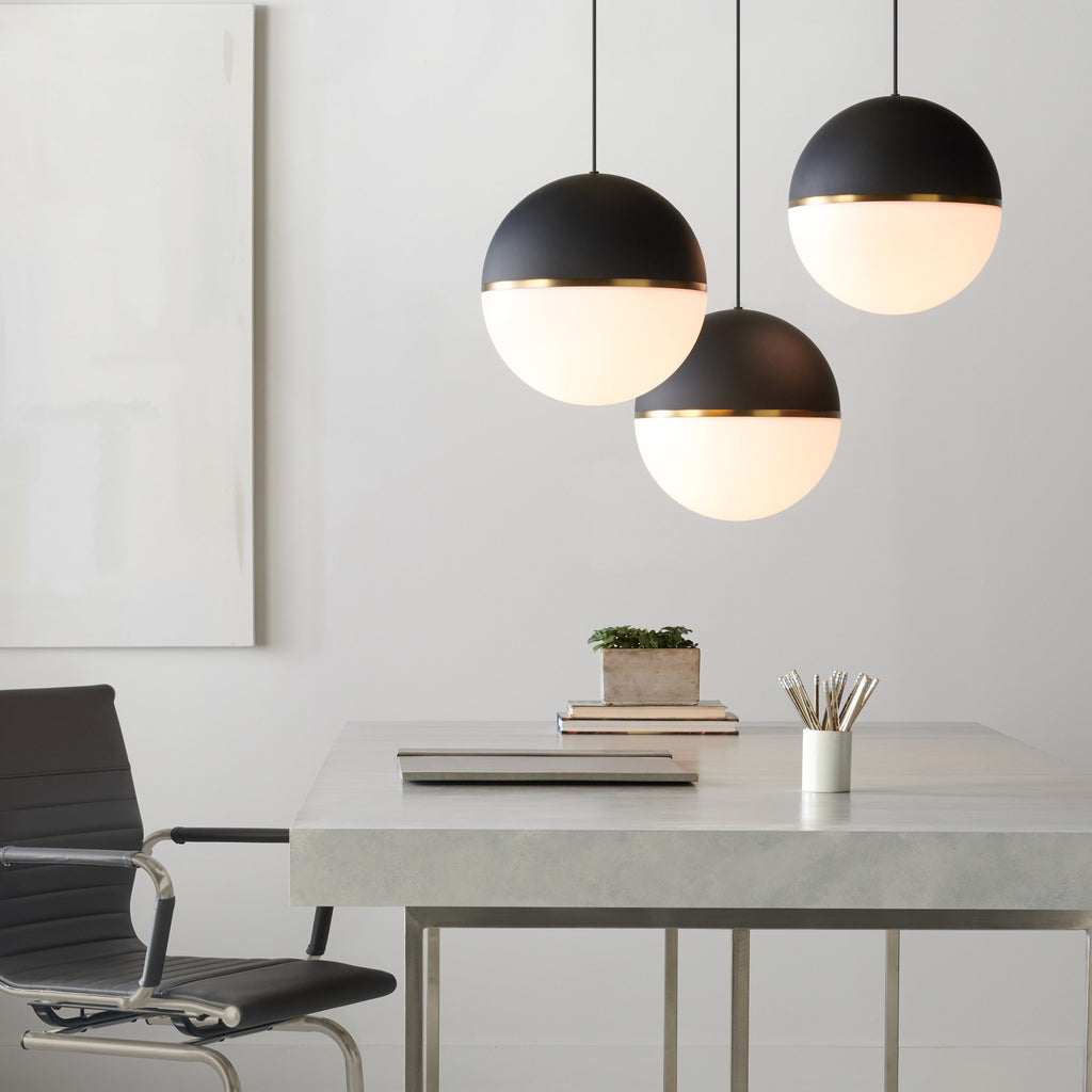 Akova Grande Pendant Matte Black/Aged Brass 2700K 90 CRI med. base a21 led 90cri 2700k 120v