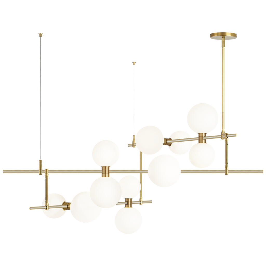 ModernRail Chandelier 2 Glass Orbs Aged Brass 3000K 90 CRI 24v Remote