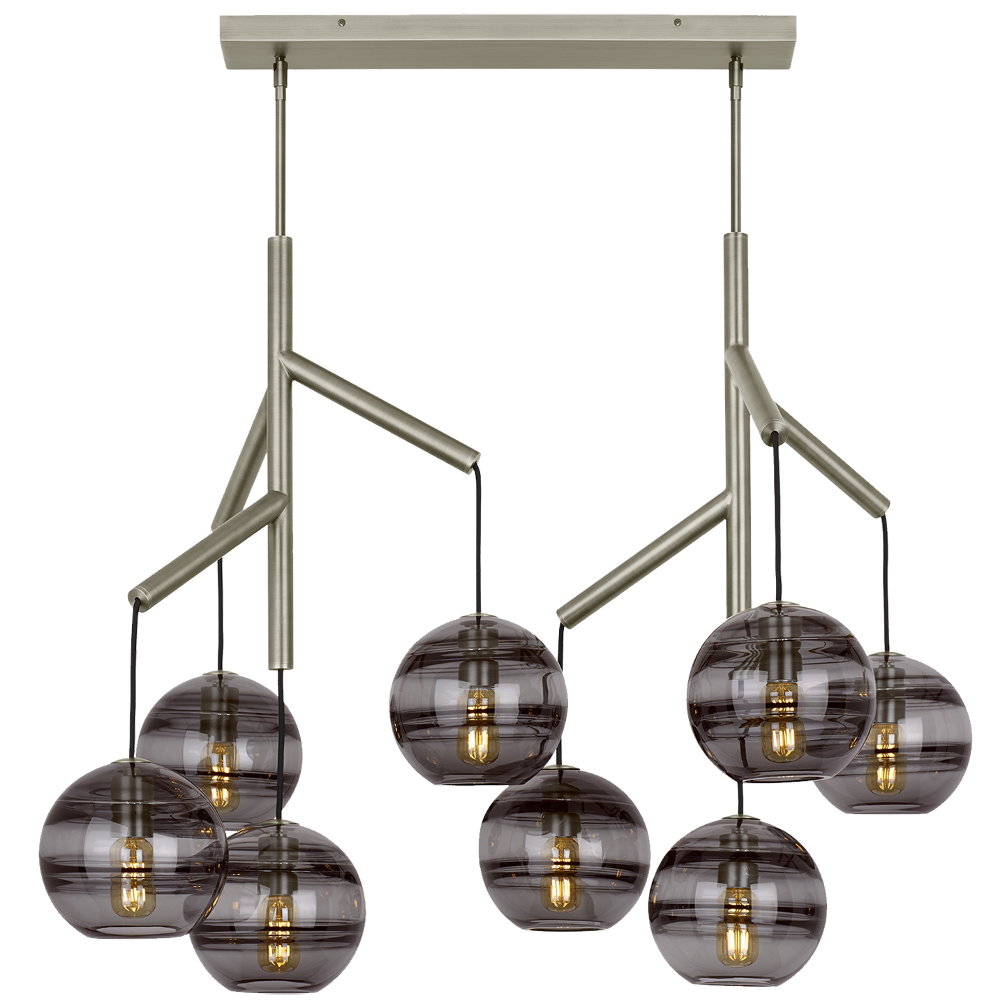 Sedona Double Chandelier Double Transparent Smoke Satin Nickel Bulb Not Included