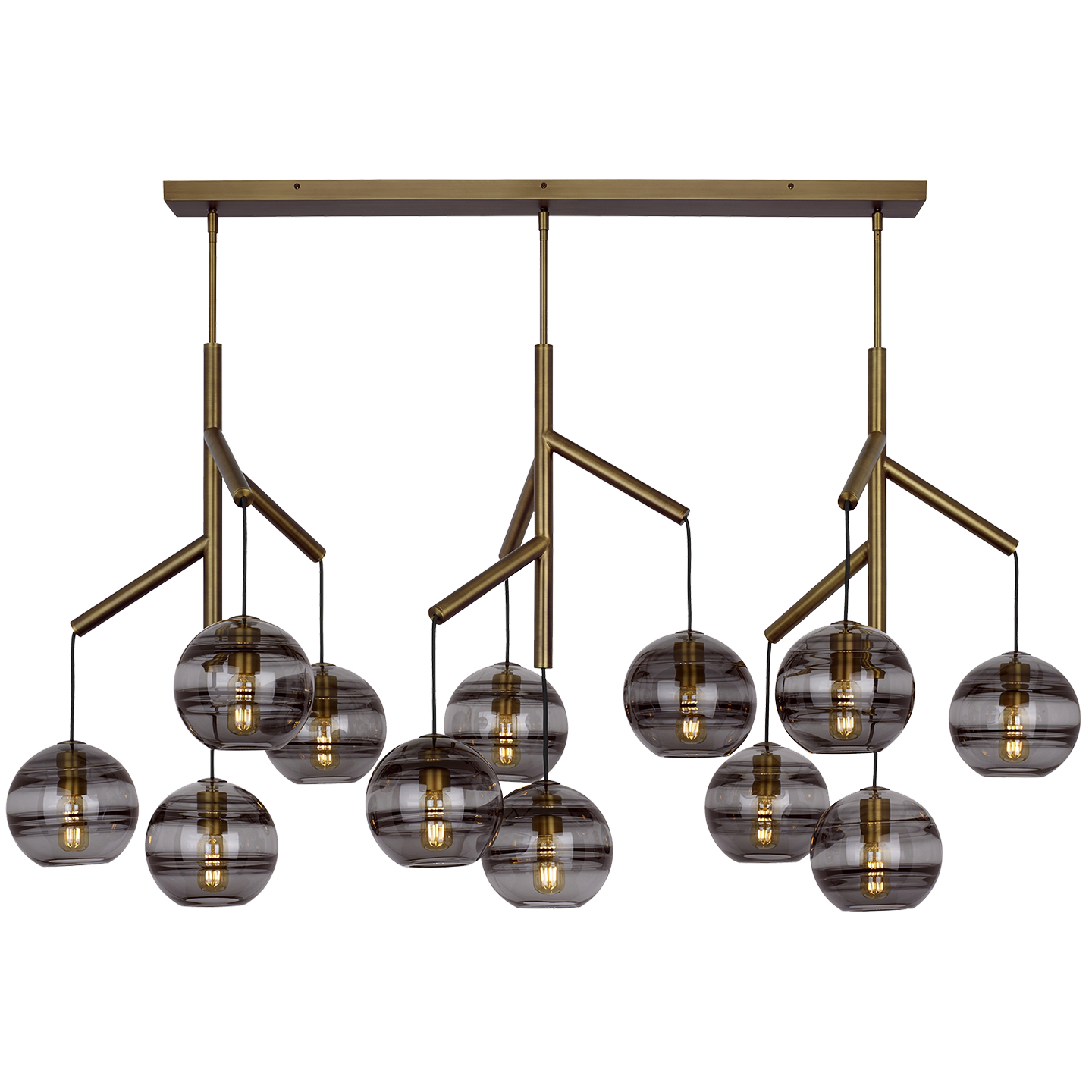 Sedona Triple Chandelier Triple Transparent Smoke Aged Brass Bulb Not Included