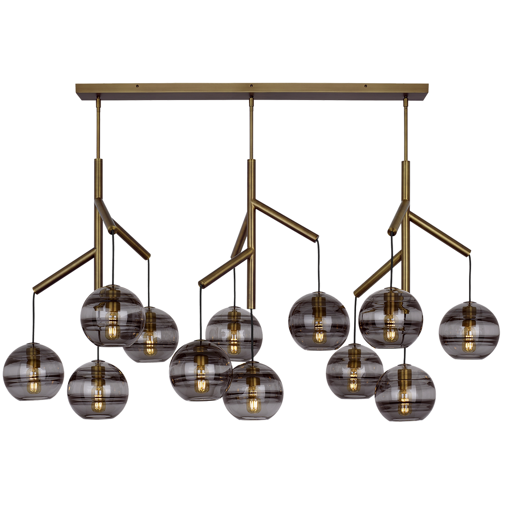 Sedona Triple Chandelier Triple Transparent Smoke Aged Brass T14 LED 2700K 90 CRI 120V