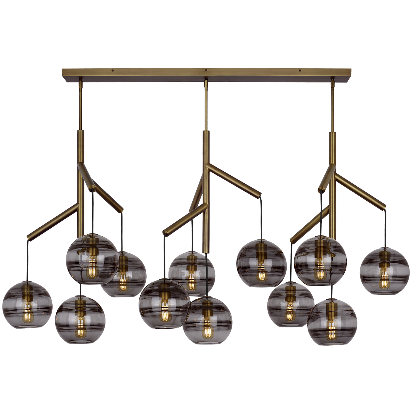 Sedona Triple Chandelier Triple Transparent Smoke Aged Brass T14 LED 2700K 90 CRI 120V
