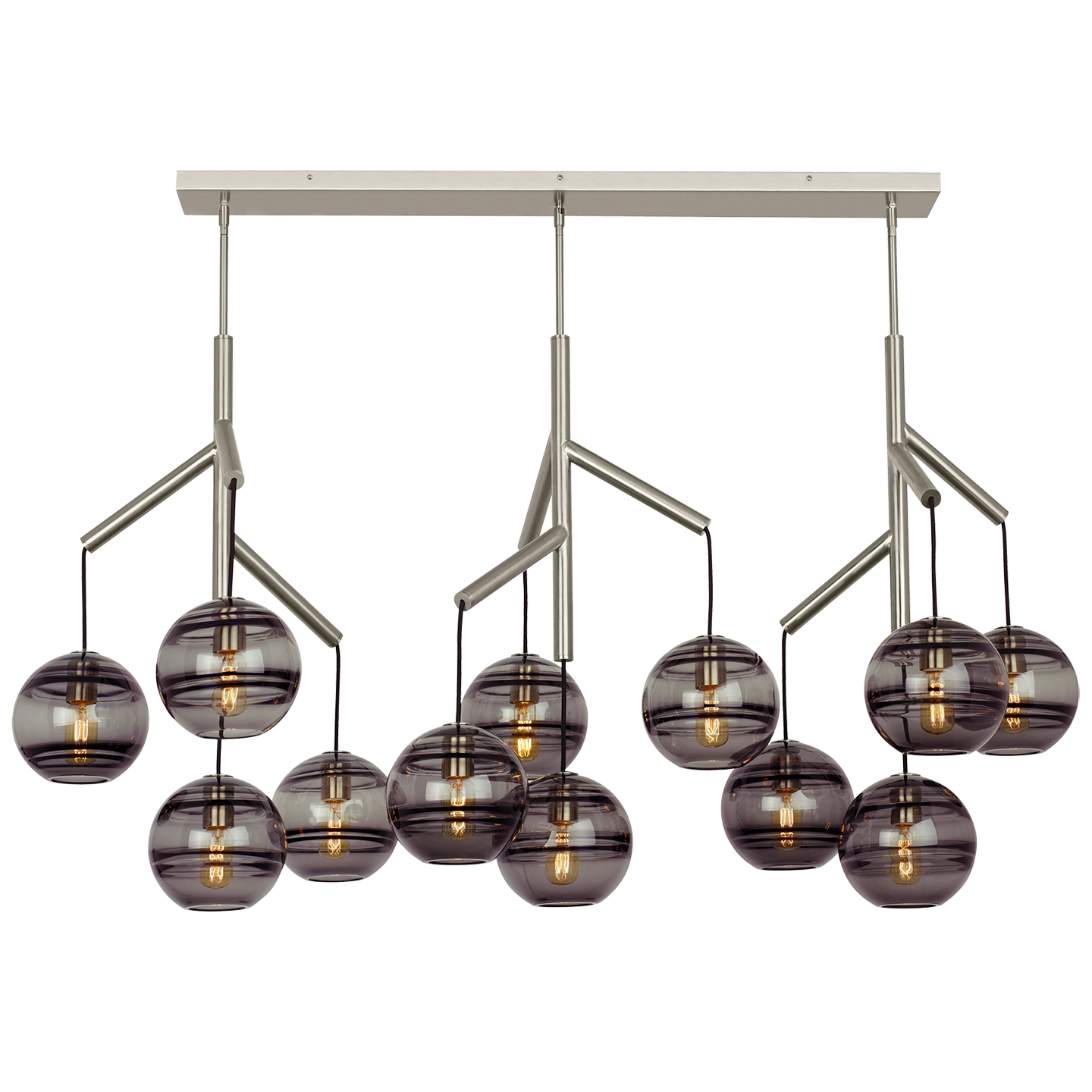 Sedona Triple Chandelier | Transparent Smoke Satin Nickel Bulb Not Included