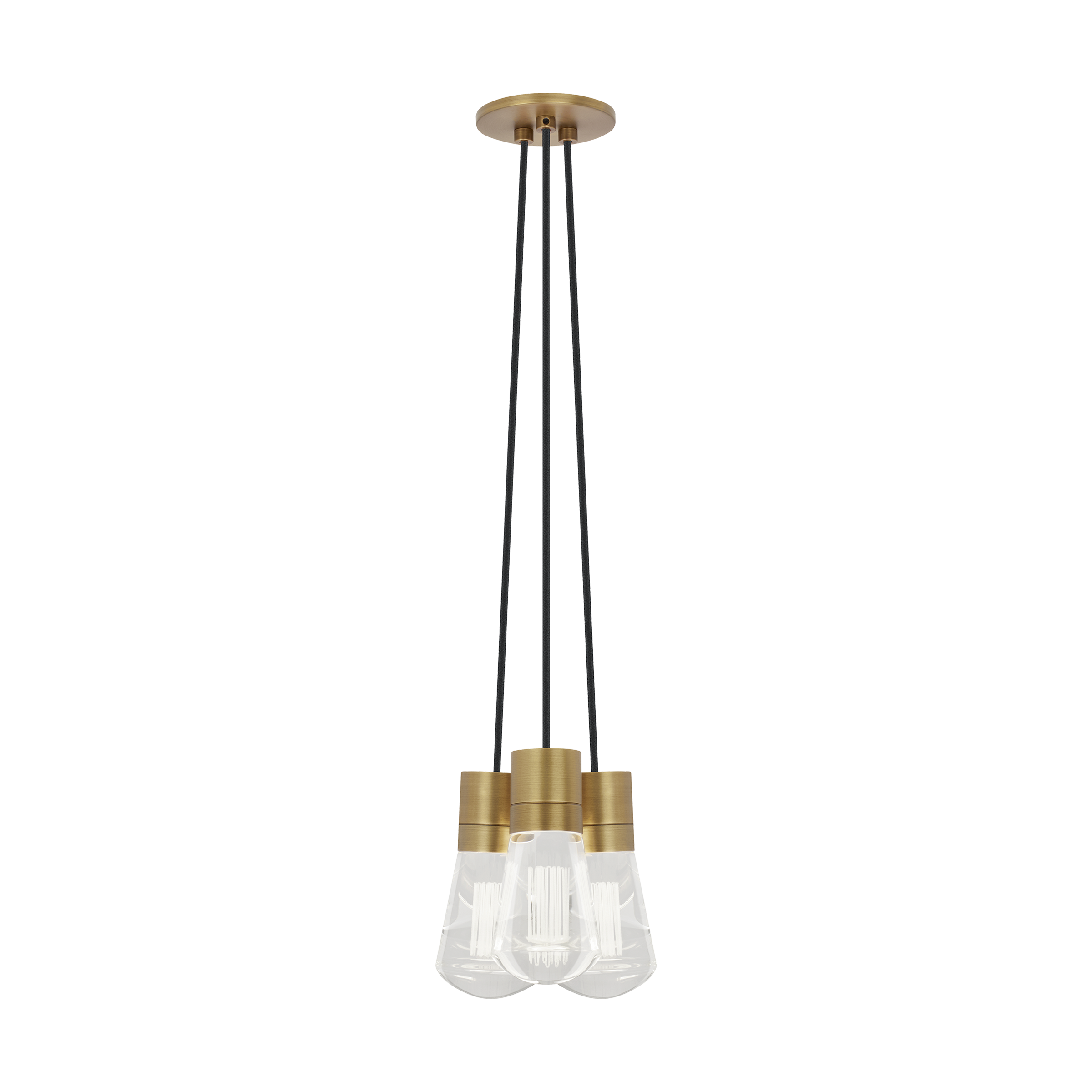 Alva Pendant 3-LITE Chandelier Black Cord Natural Brass 3000K-2200K 90 CRI LED warm color dimming 3000-2200k 120v (t24)