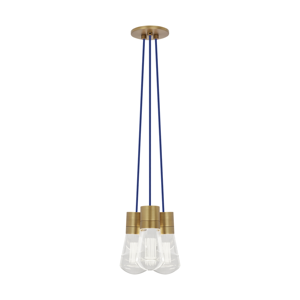 Alva Pendant 3-LITE Chandelier Blue Natural Brass 3000K 90 CRI LED 3000k 120v (t24)