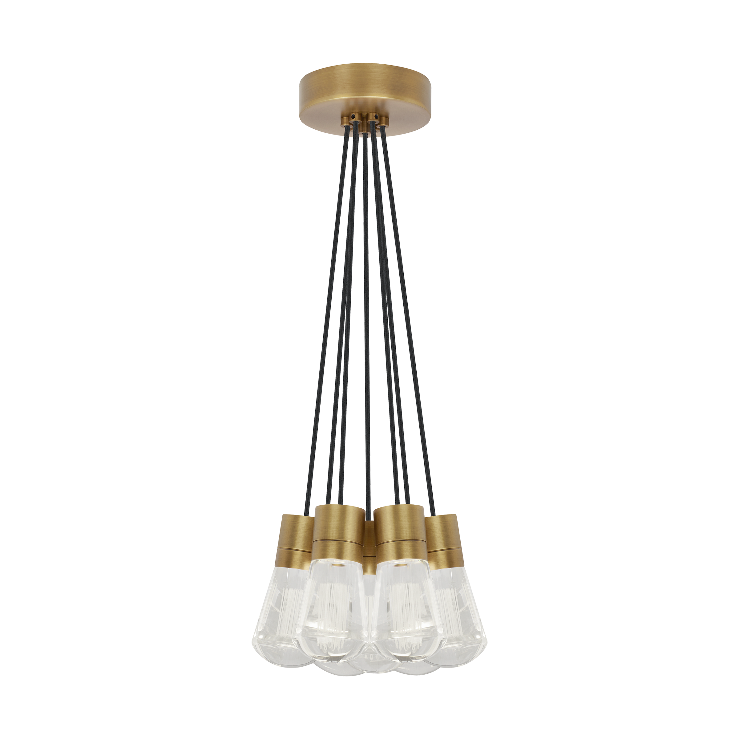 Alva Pendant 7-LITE CHANDELIER Black Cord Natural Brass 3000K-2200K 90 CRI led 90 cri warm color dimming 3000-2200k 120v (t24)
