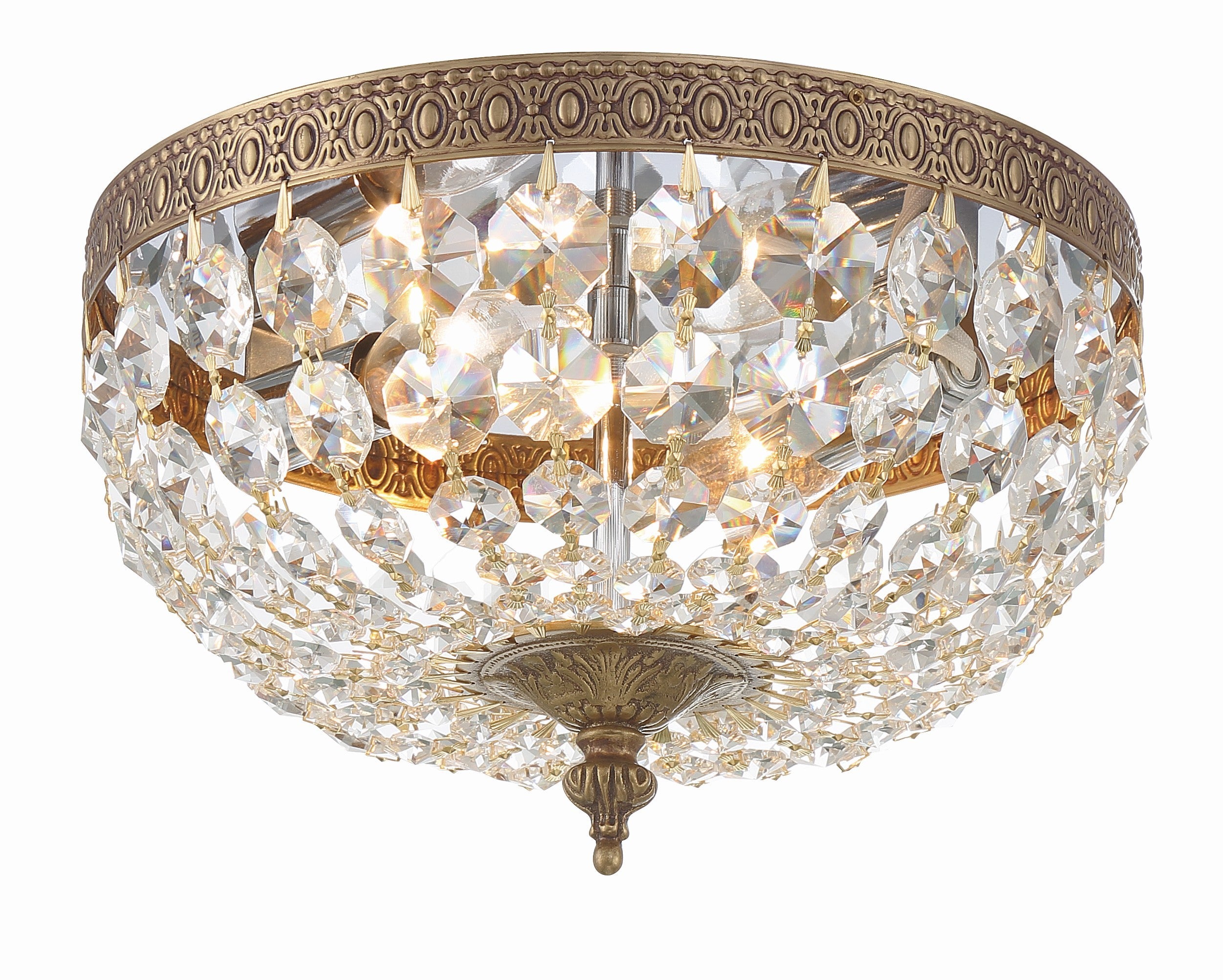 Waltham 10'' Italian Crystal Olde Brass Flush Mount