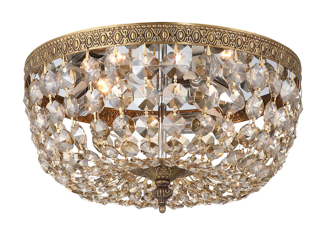 Waltham 12'' Golden Teak Hand Cut Crystal Olde Brass Flush Mount