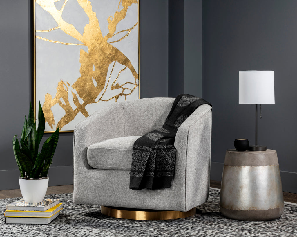 Hazel Swivel Lounge Chair - Gold - Belfast Heather Grey