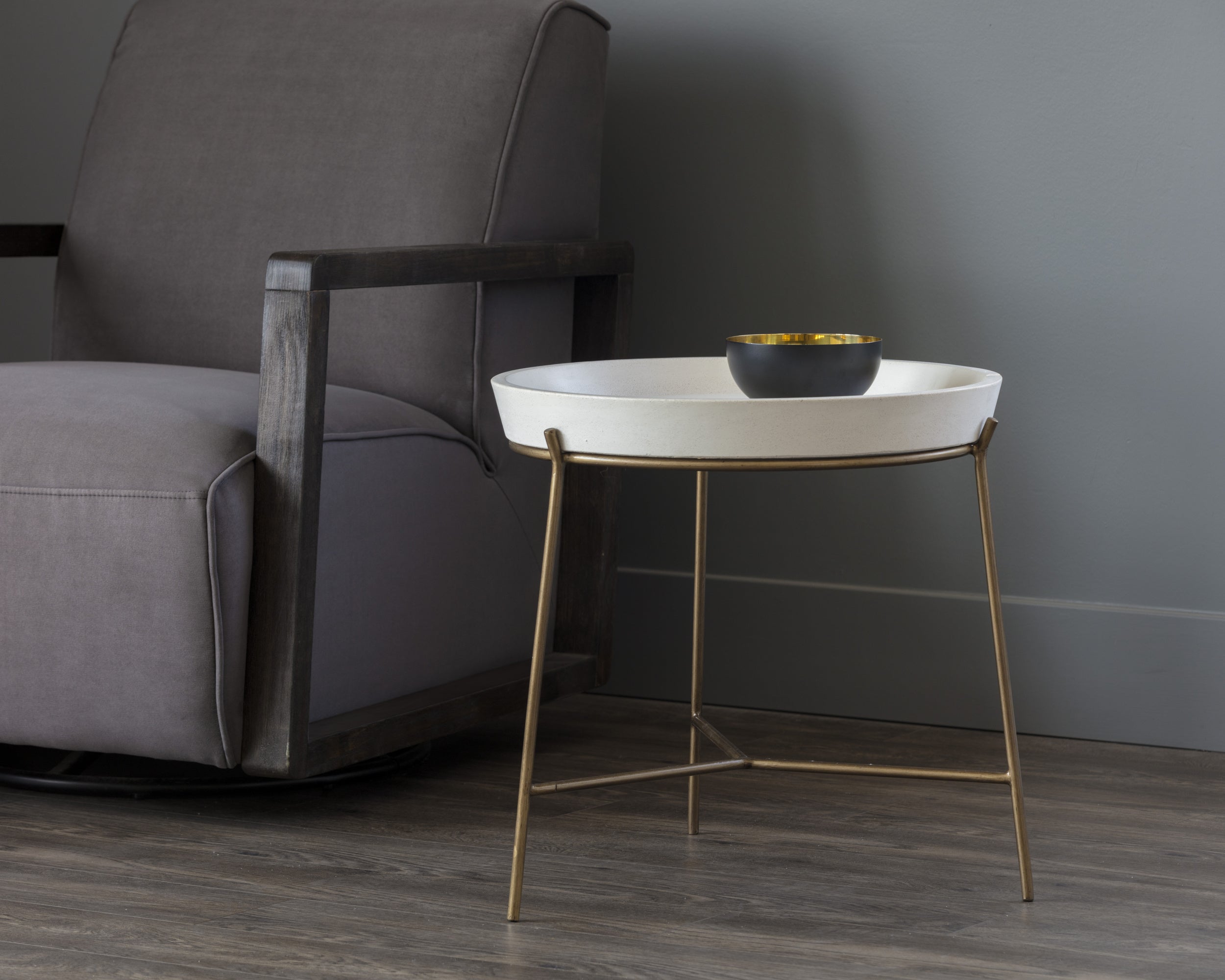 Remy End Table - Antique Brass - White