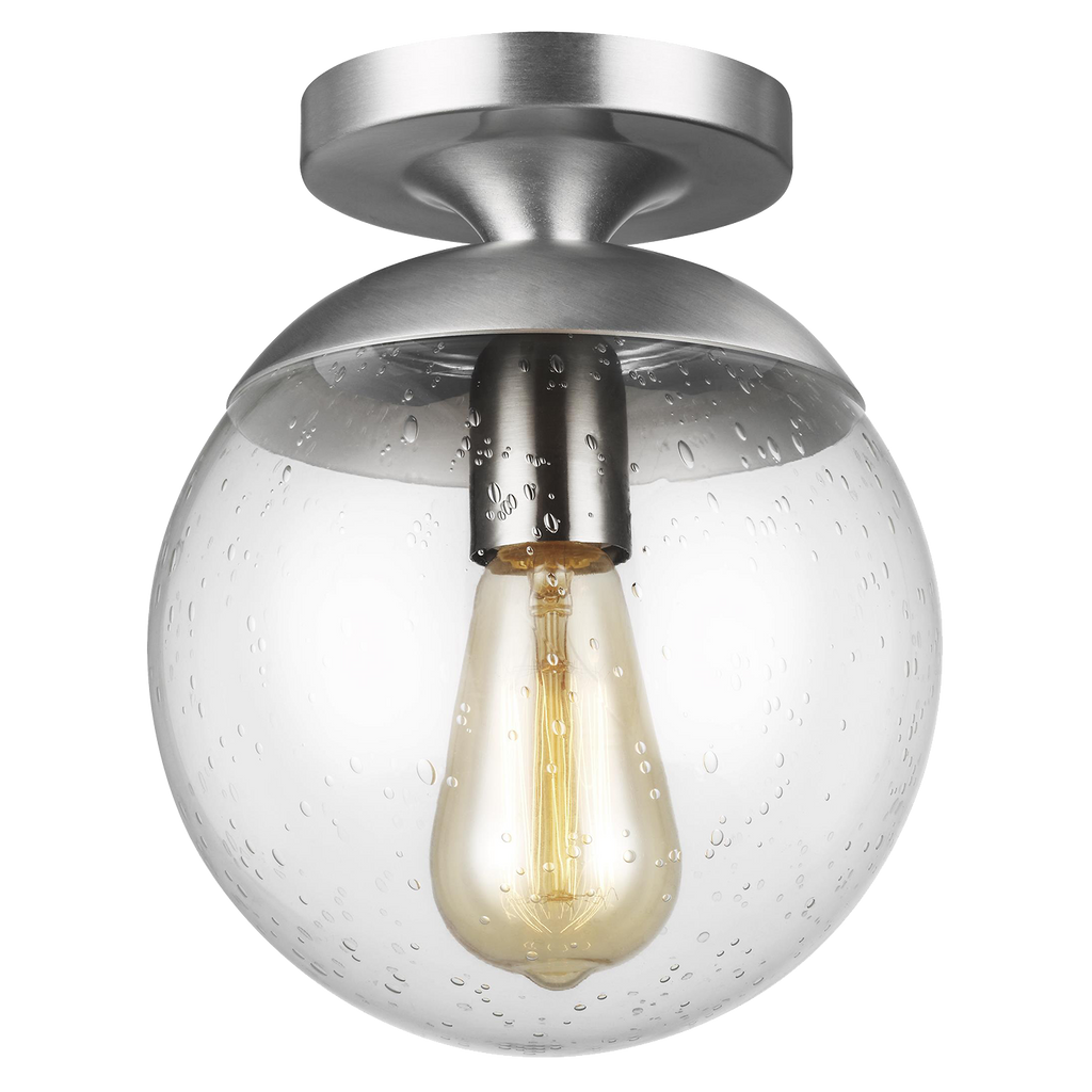 Leo Hanging Globe Flush Mount | Satin Aluminum | Clear Seeded Glass Bulb(s) Not Included