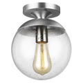 Leo Hanging Globe Flush Mount | Satin Aluminum | Clear Seeded Glass Bulb(s) Not Included