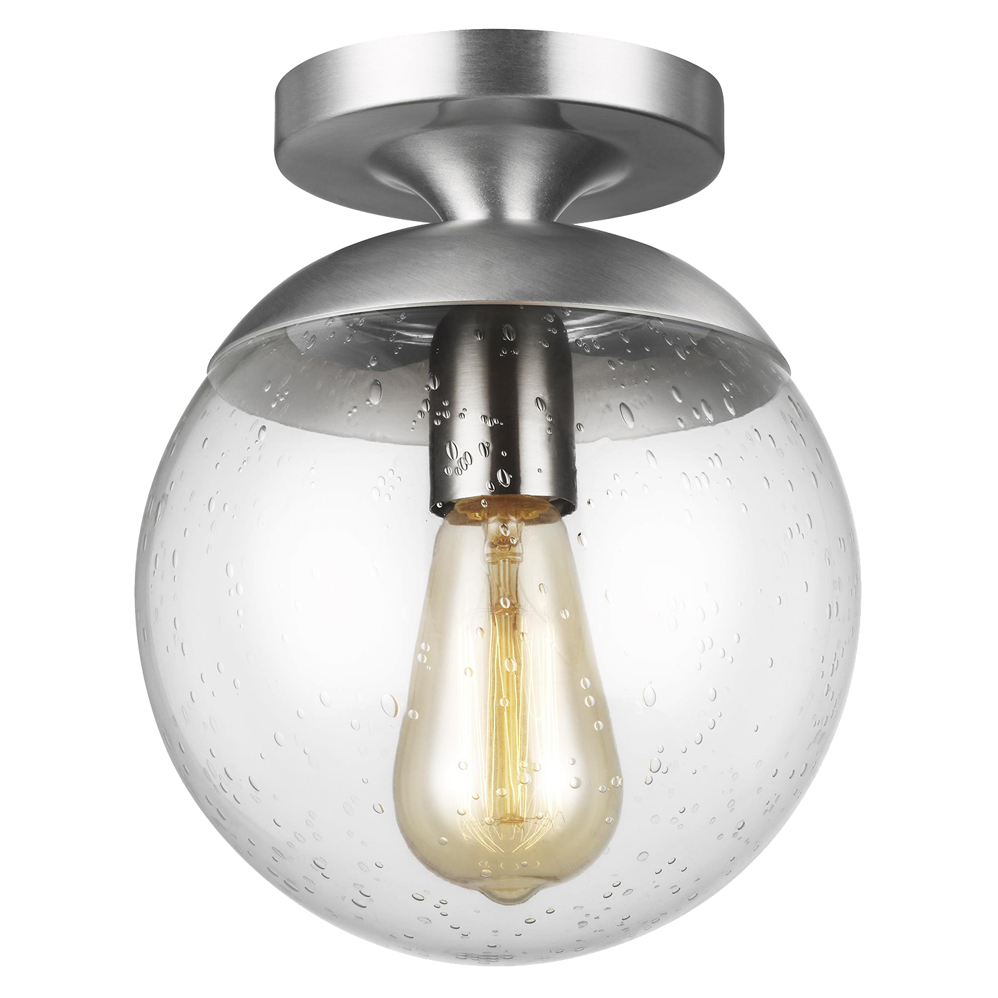 Leo Hanging Globe Flush Mount | Satin Aluminum | Clear Seeded Glass Bulb(s) Not Included