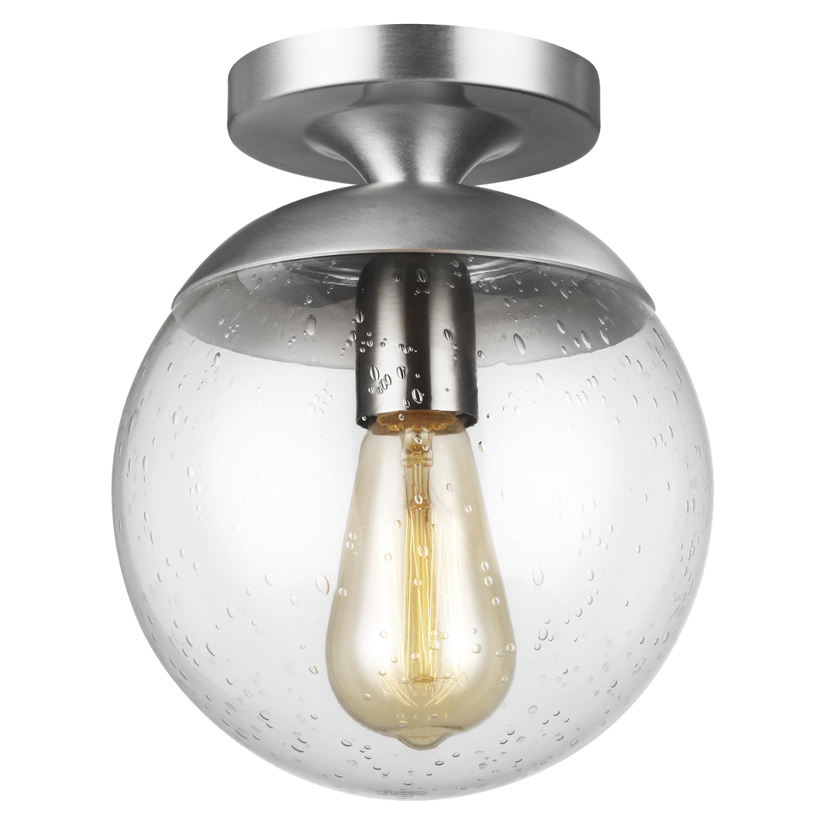 Leo Hanging Globe Flush Mount | Satin Aluminum | Clear Seeded Glass Bulb(s) Not Included