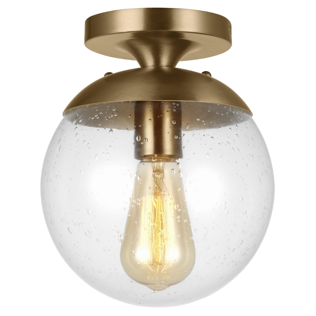 Leo Hanging Globe Flush Mount | Satin Brass | Clear Seeded Glass Bulb(s) Not Included