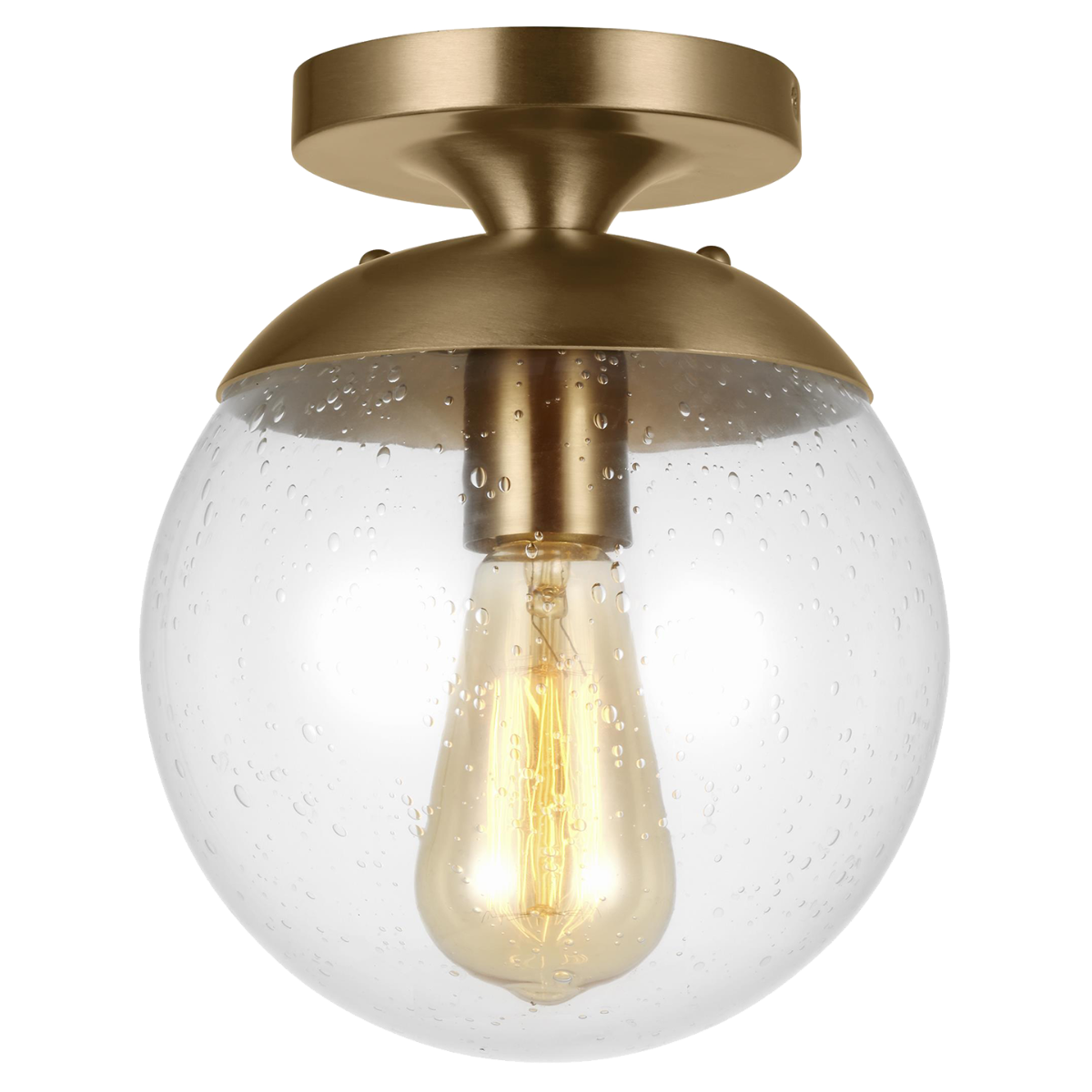 Leo Hanging Globe Flush Mount | Satin Brass | Clear Seeded Glass Bulb(s) Not Included