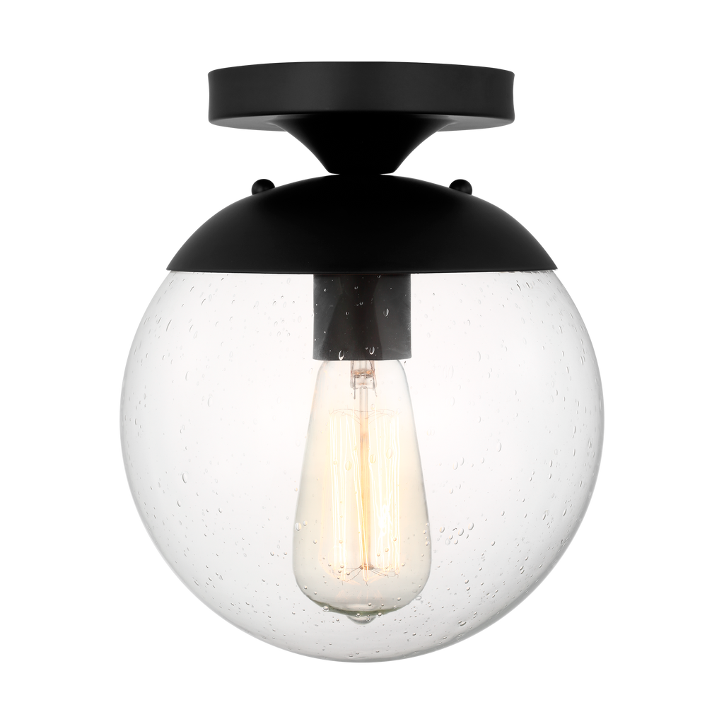 Leo Hanging Globe Flush Mount | Midnight Black | Clear Seeded Glass Bulb(s) Included