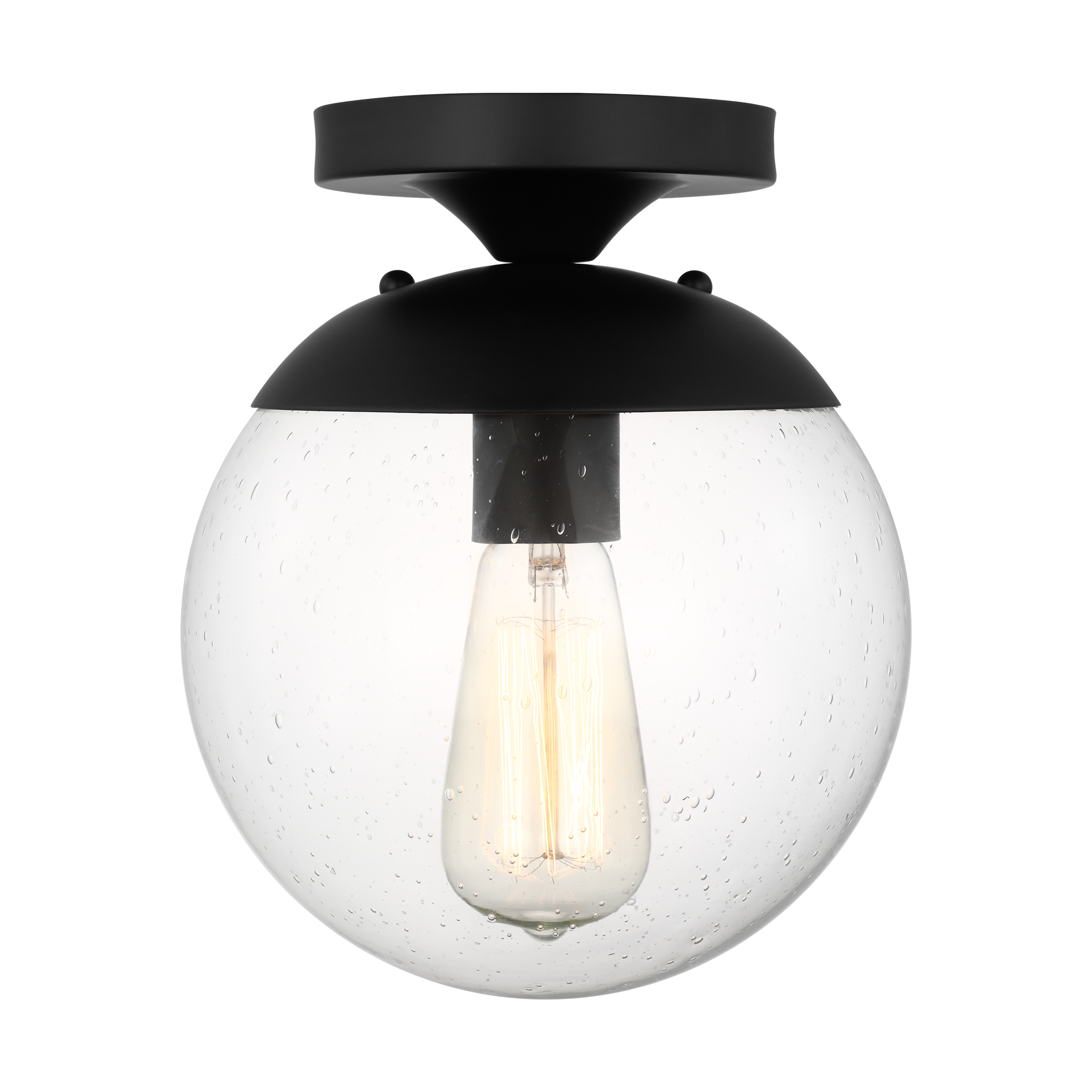 Leo Hanging Globe Flush Mount | Midnight Black | Clear Seeded Glass Bulb(s) Included