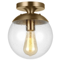 Leo Hanging Globe Flush Mount | Satin Brass | Clear Seeded Glass Bulb(s) Included