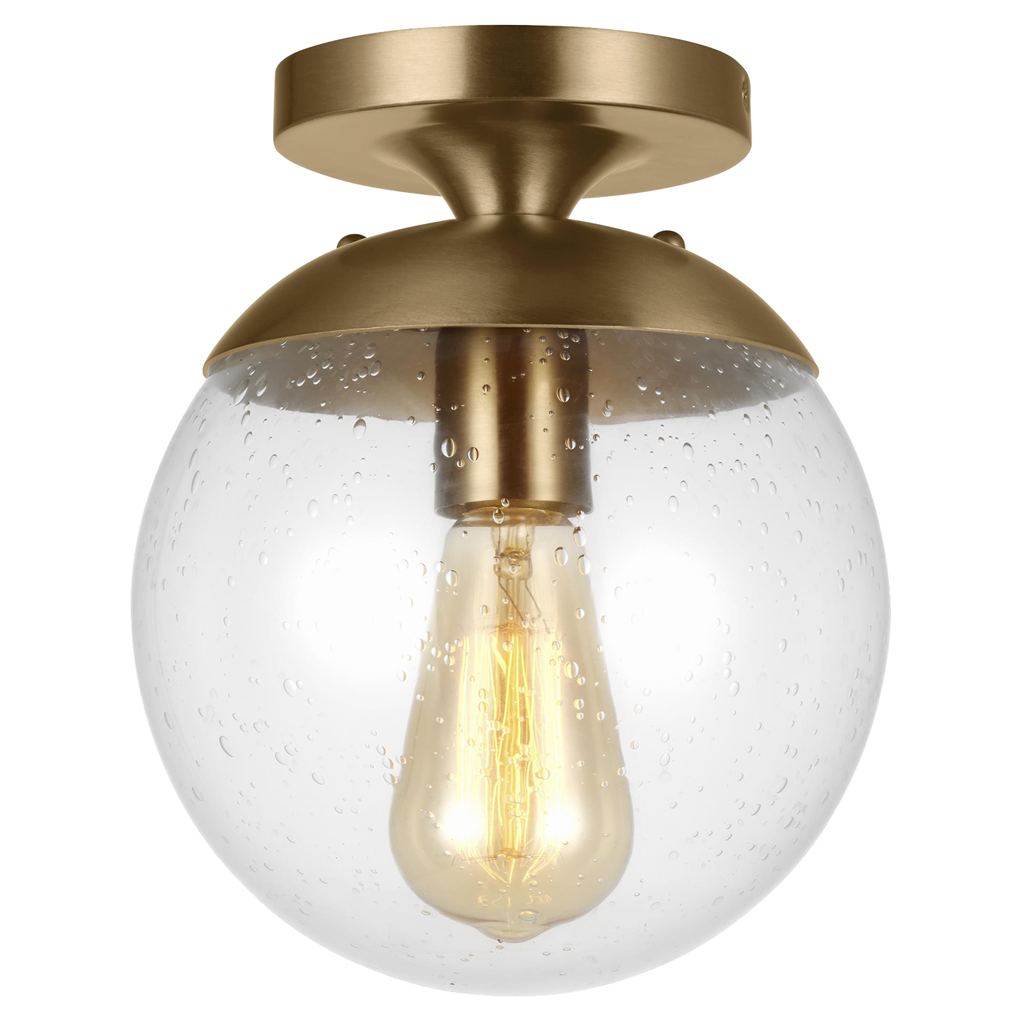 Leo Hanging Globe Flush Mount | Satin Brass | Clear Seeded Glass Bulb(s) Included
