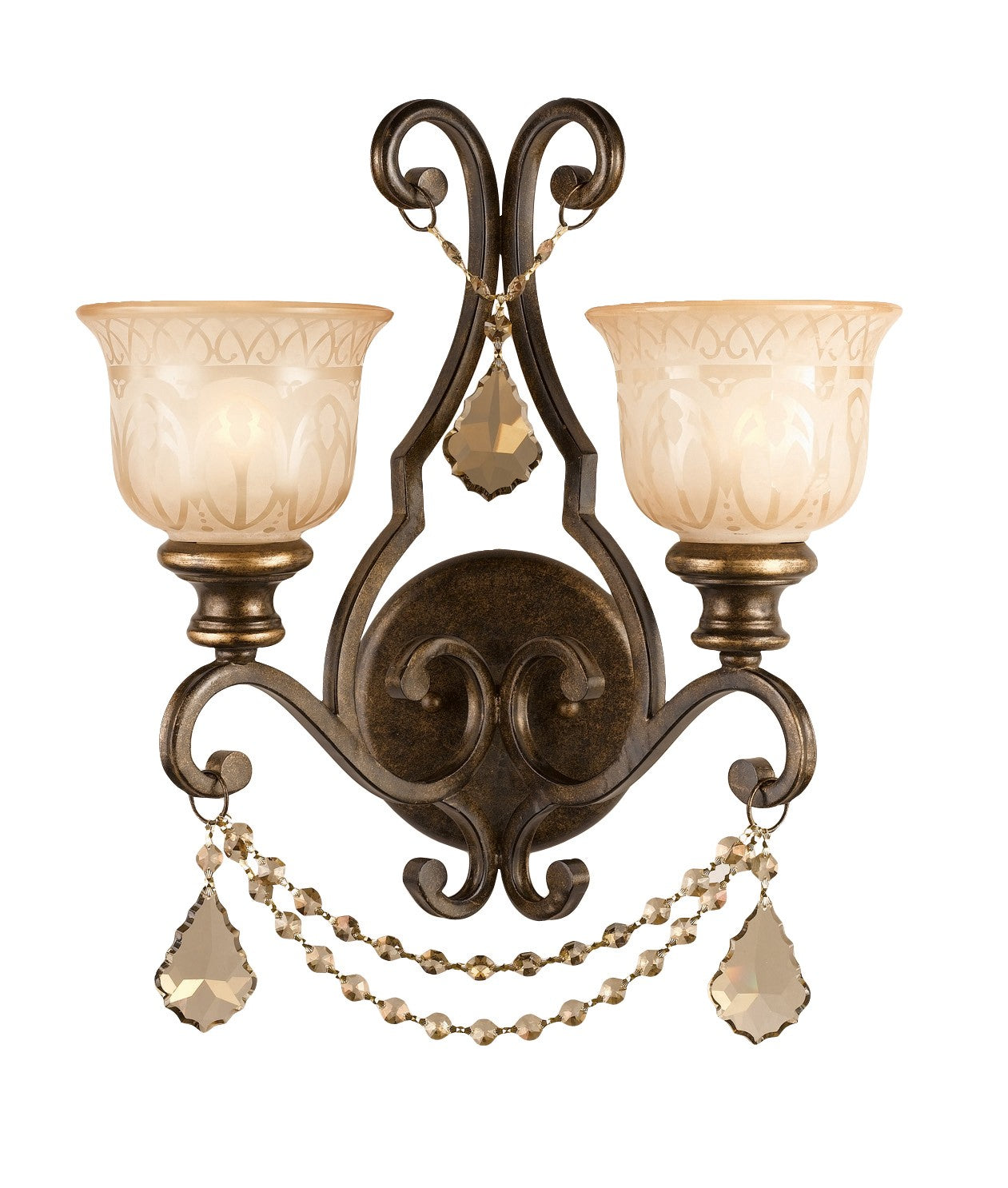 Norwalk 16'' Golden Teak Hand Cut Crystal Bronze Umber Sconce