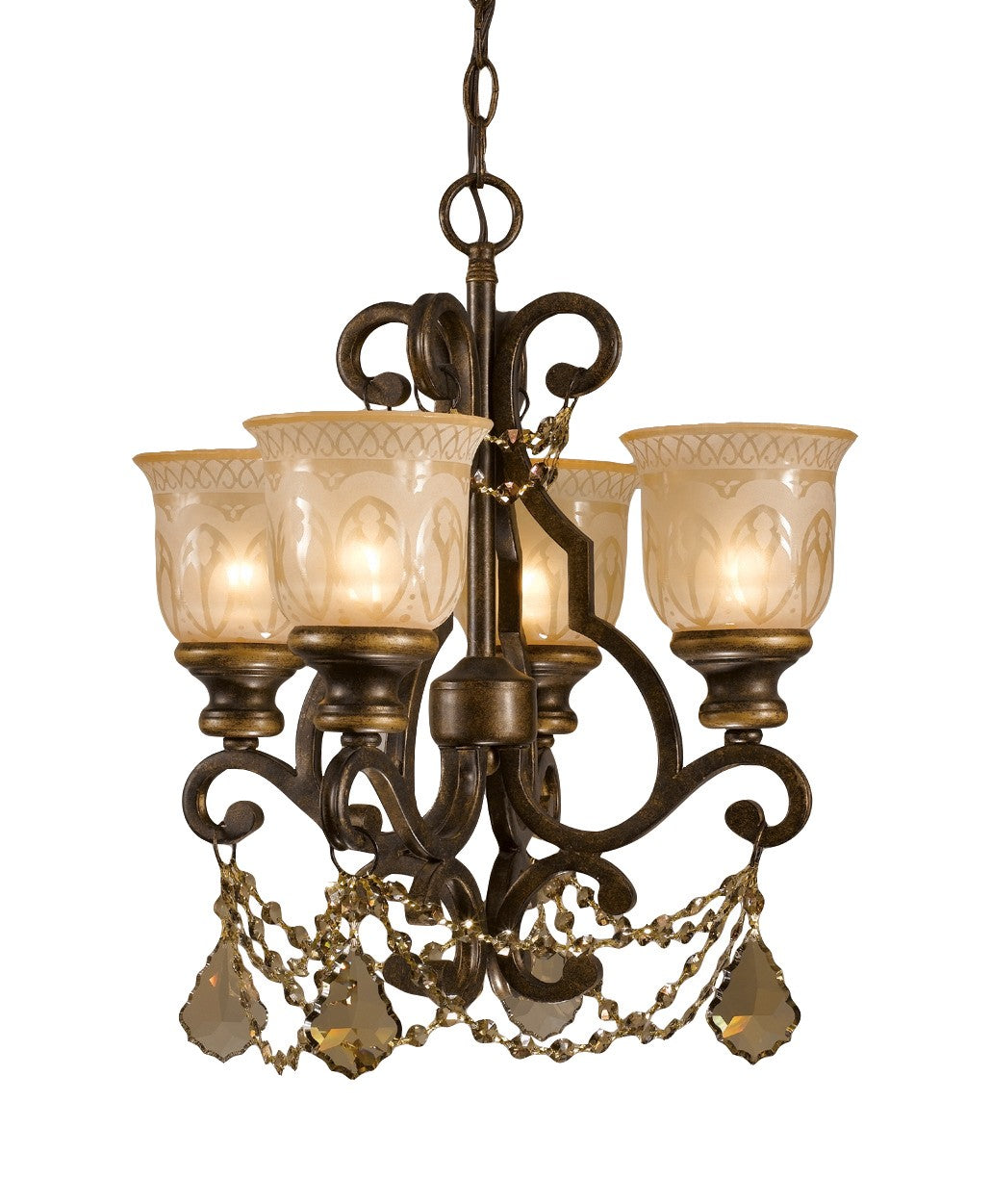 Norwalk 17'' Golden Teak Hand Cut Crystal Bronze Umber Chandelier