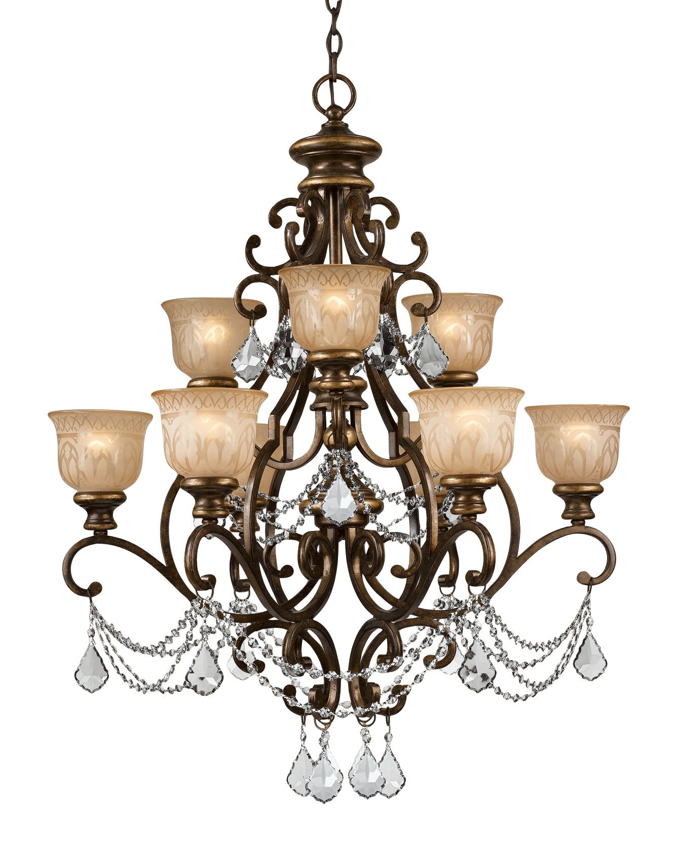 Norwalk 34'' Hand Cut Crystal Bronze Umber Chandelier