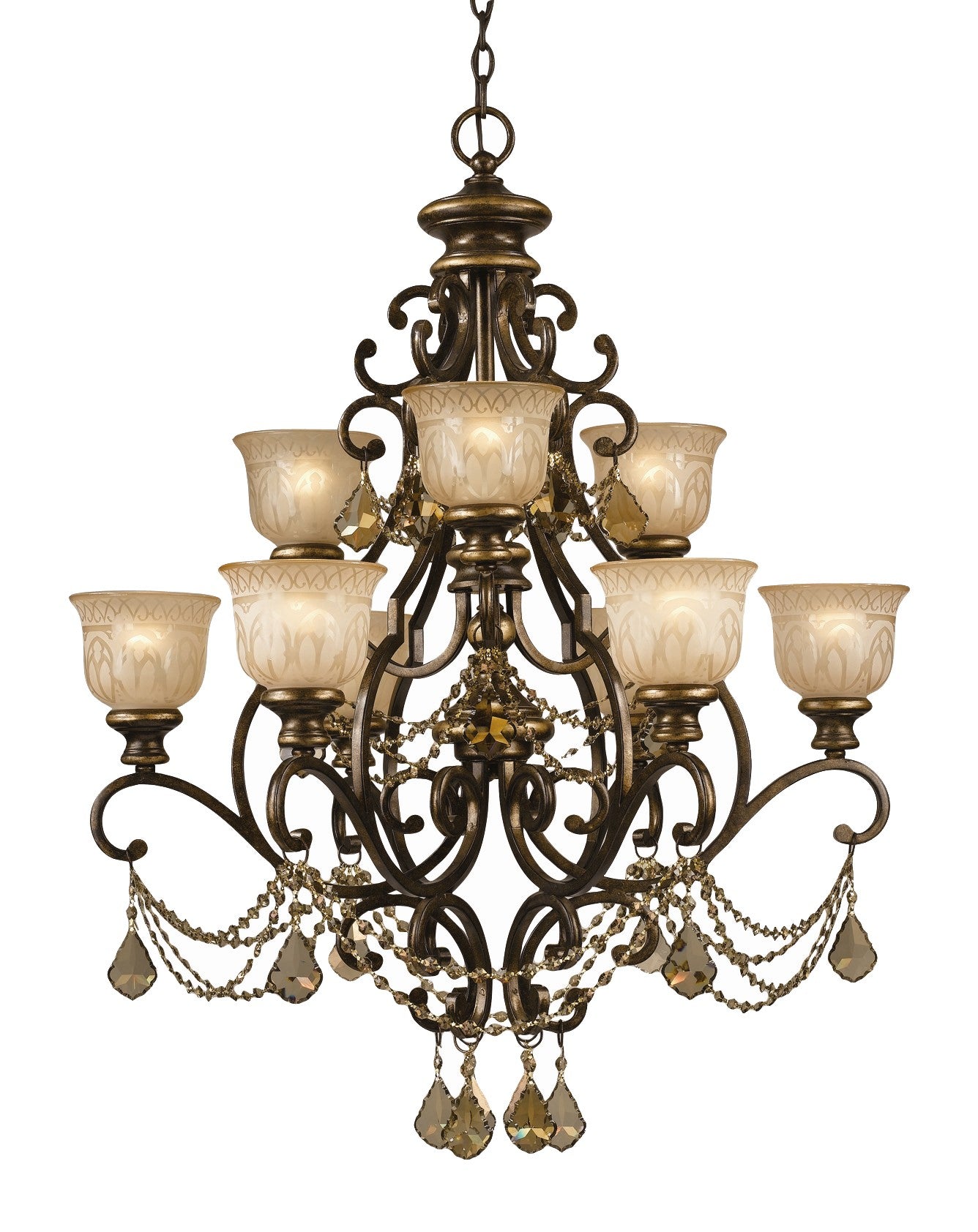 Norwalk 34'' Golden Teak Hand Cut Crystal Bronze Umber Chandelier