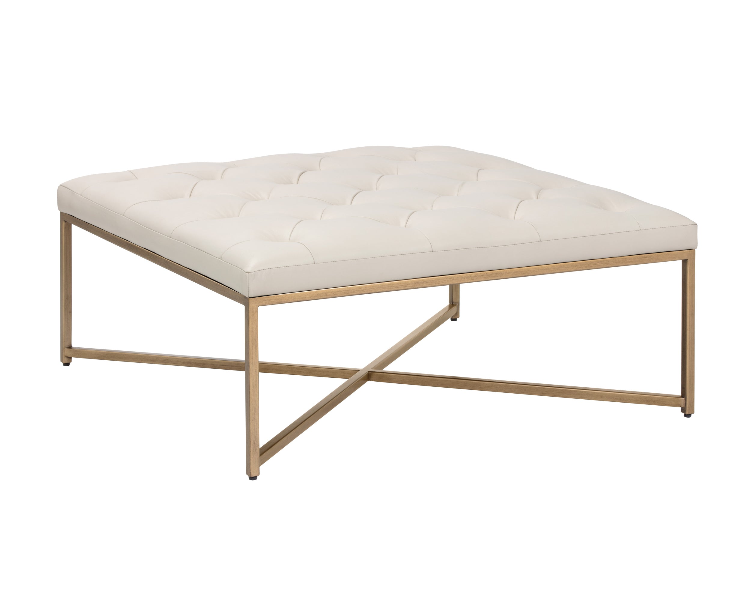 Endall Ottoman - Antique Brass - Vintage Vanilla Leather