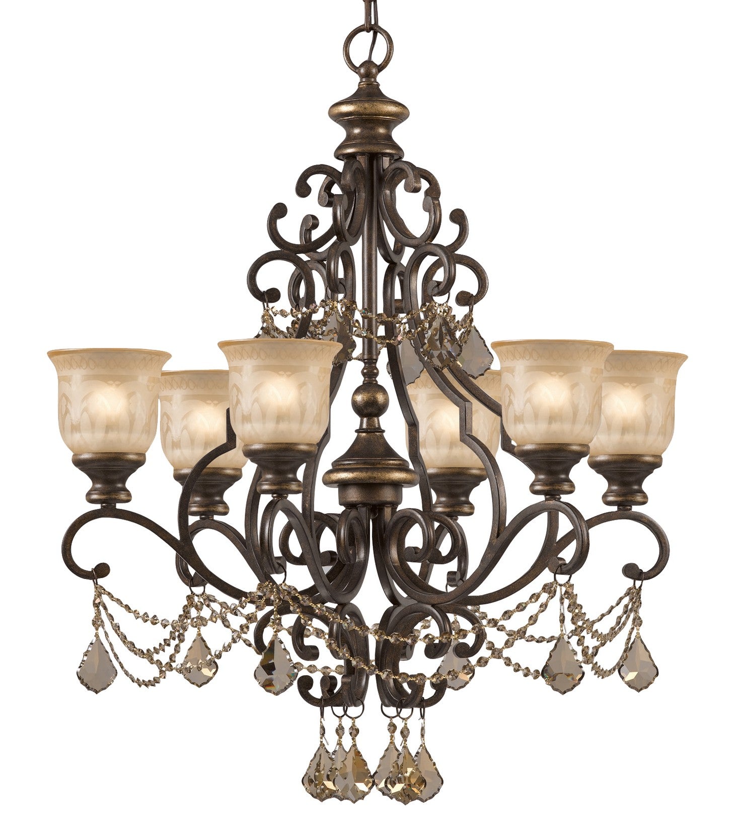 Norwalk 28'' Golden Teak Hand Cut Crystal Bronze Umber Chandelier