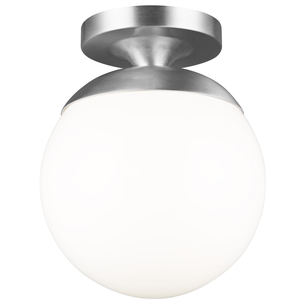 Leo Hanging Globe Flush Mount | Satin Aluminum | Smooth White Glass Bulb(s) Not Included