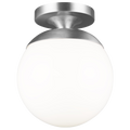 Leo Hanging Globe Flush Mount | Satin Aluminum | Smooth White Glass Bulb(s) Not Included