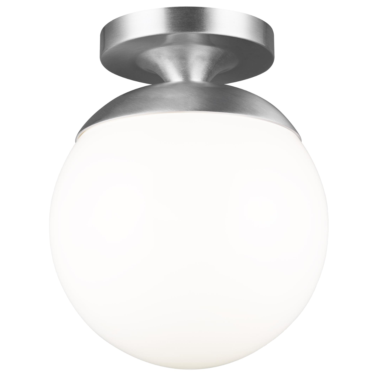 Leo Hanging Globe Flush Mount | Satin Aluminum | Smooth White Glass Bulb(s) Not Included