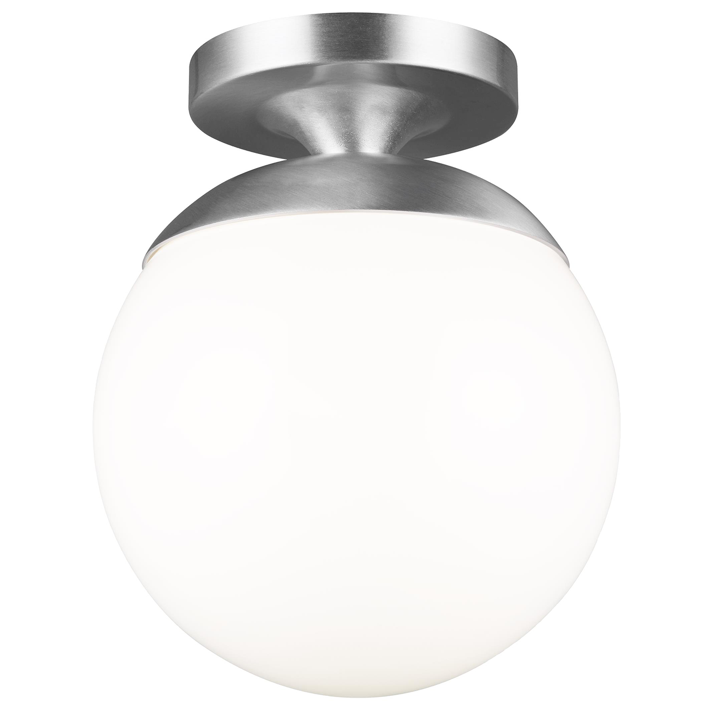 Leo Hanging Globe Flush Mount | Satin Aluminum | Smooth White Glass Bulb(s) Included