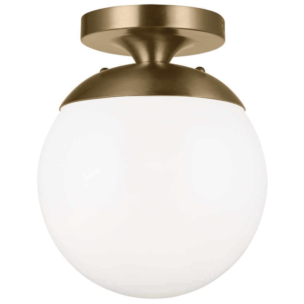 Leo Hanging Globe Flush Mount | Satin Brass | Smooth White Glass Bulb(s) Included