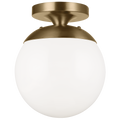 Leo Hanging Globe Flush Mount | Satin Brass | Smooth White Glass Bulb(s) Included