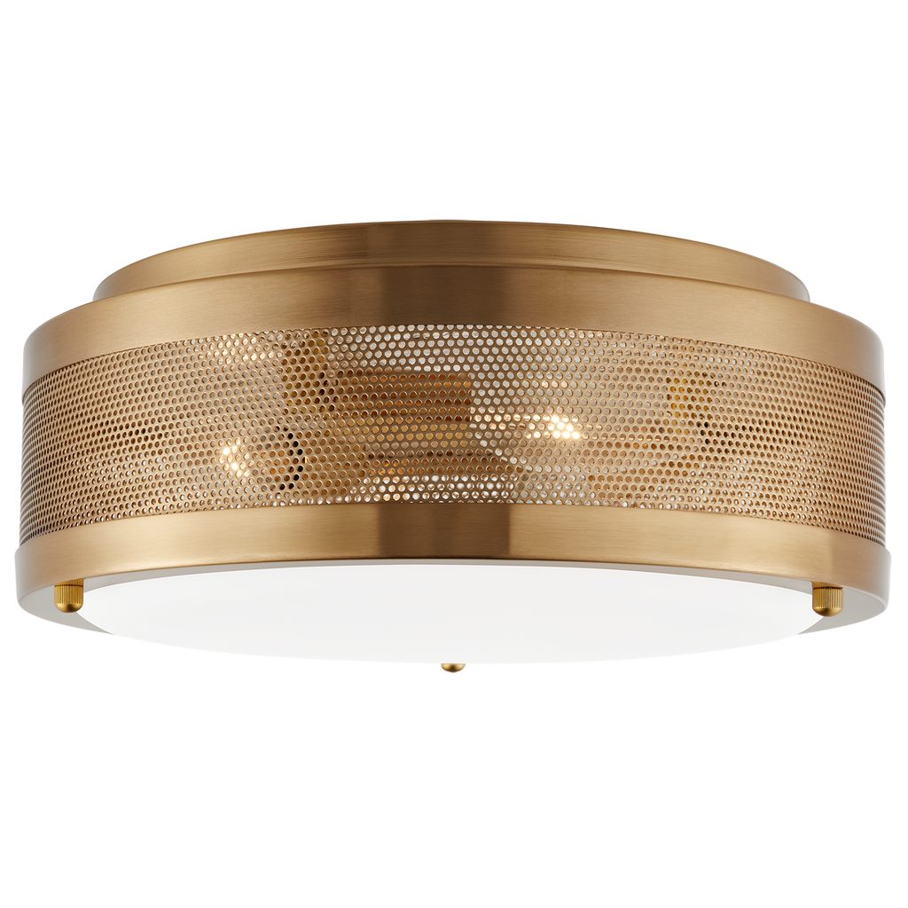 Vander Medium Flush Mount | Satin Brass | Etched Glass / White Inside Bulb(s) Included