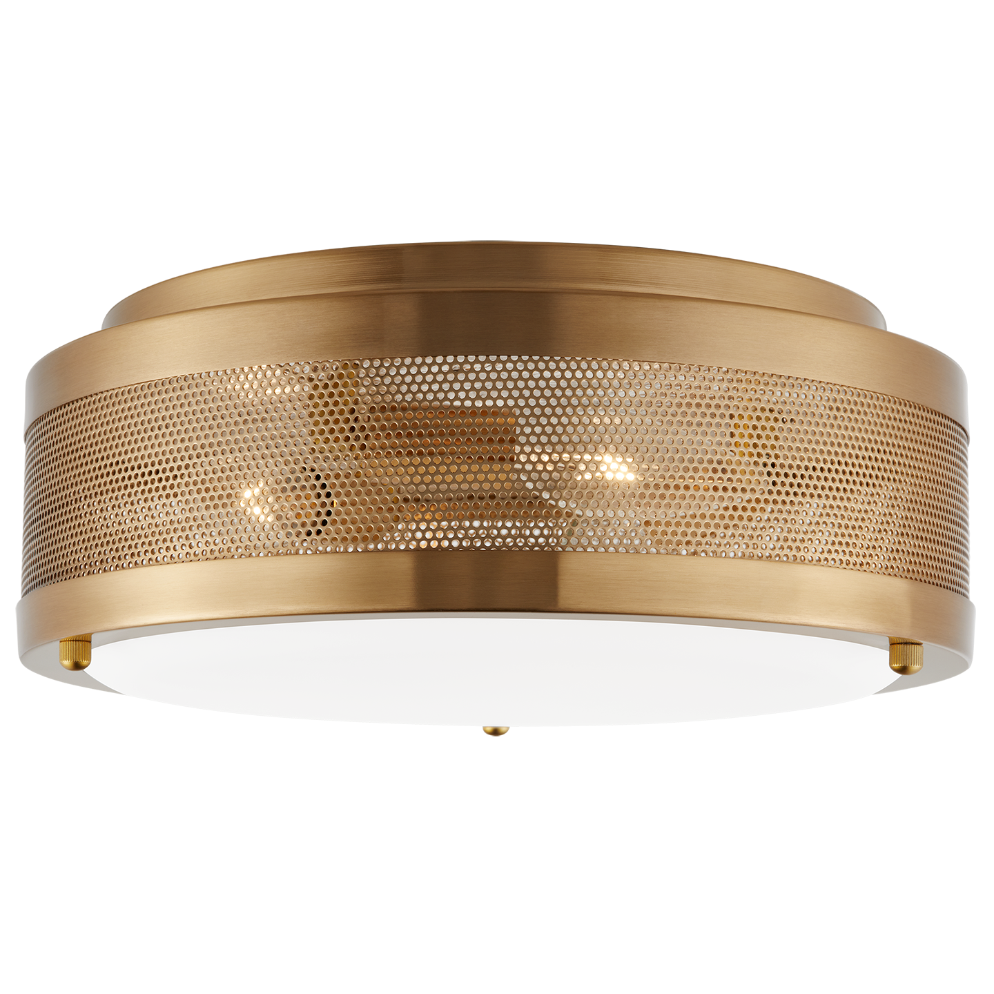 Vander Medium Flush Mount | Satin Brass | Etched Glass / White Inside Bulb(s) Included