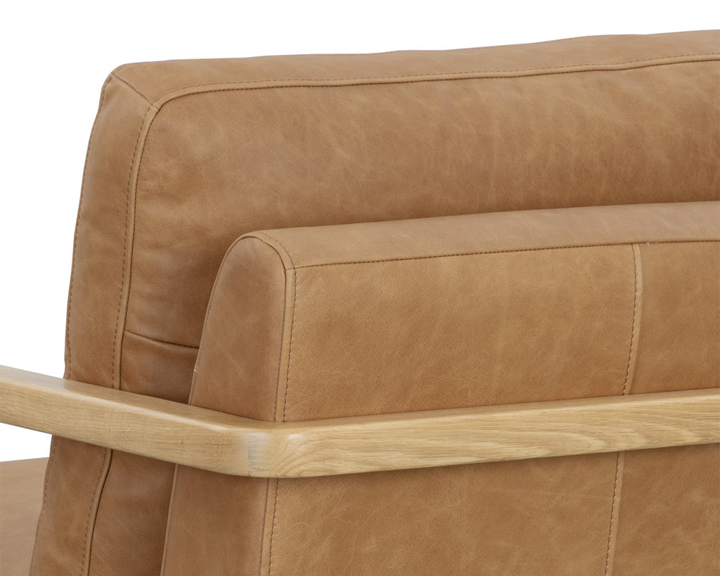 Castell Swivel Lounge Chair - Rustic Oak - Ludlow Sesame Leather
