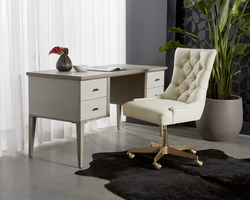 Pattinson Desk - White Ceruse - Oyster Shagreen