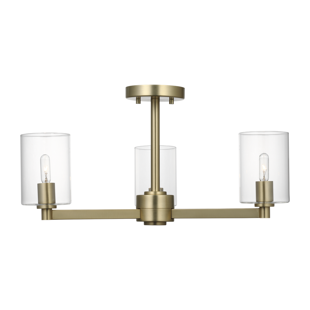 Fullton Semi Flush Mount | Satin Brass | Clear Glass Bulb(s) Not Included